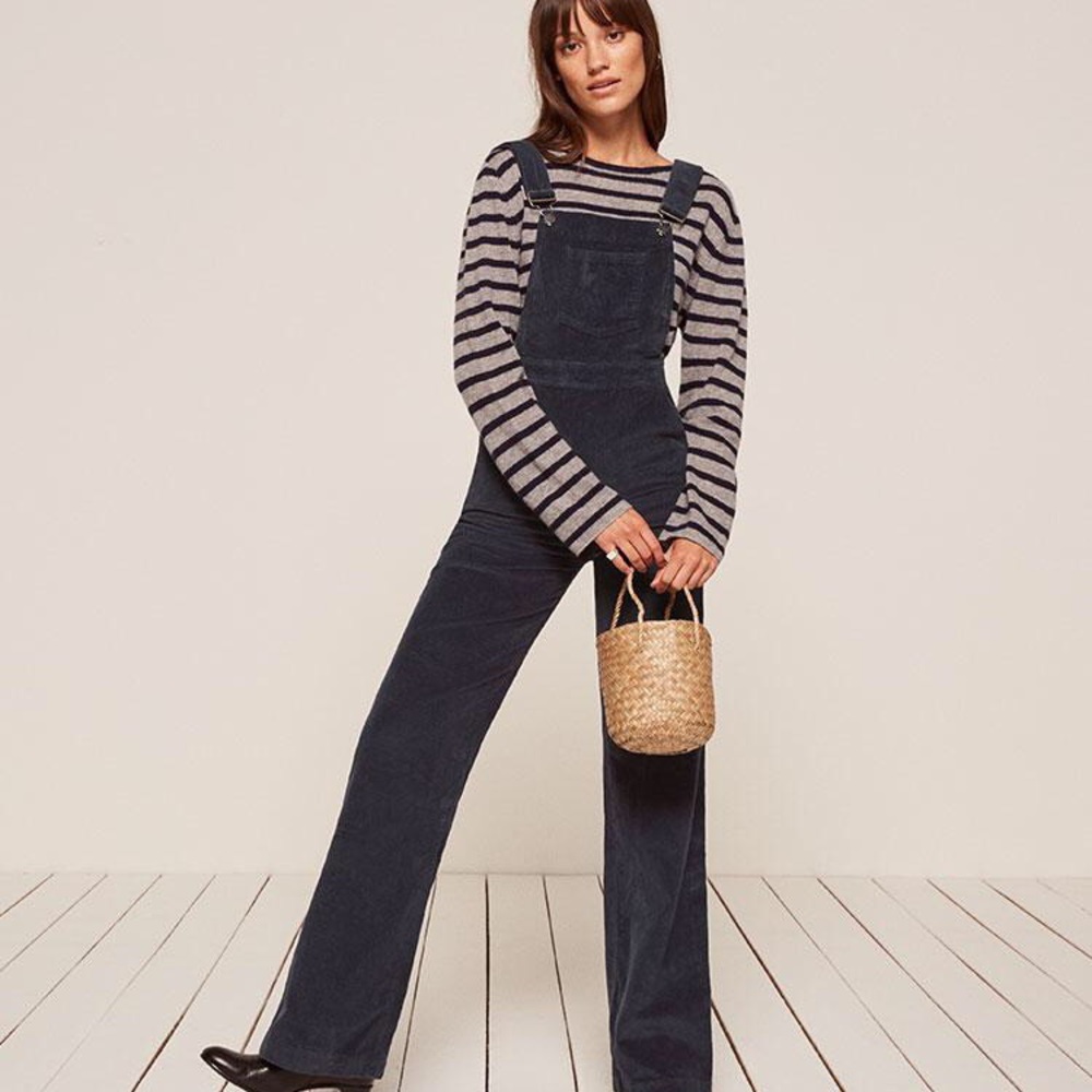 Reformation Navy Corduroy Overalls